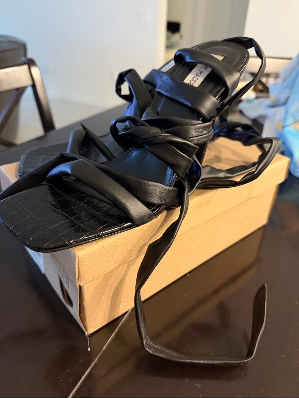 Steve Madden Black Wrap-Around Stiletto Sandal - Picture 2 of 7